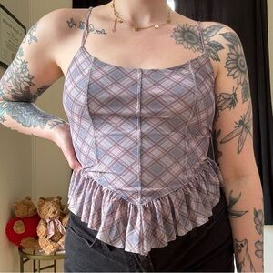 Preppy Plaid Ruffle Cami Tank Top